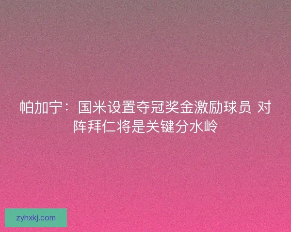 帕加宁：国米设置夺冠奖金激励球员 对阵拜仁将是关键分水岭